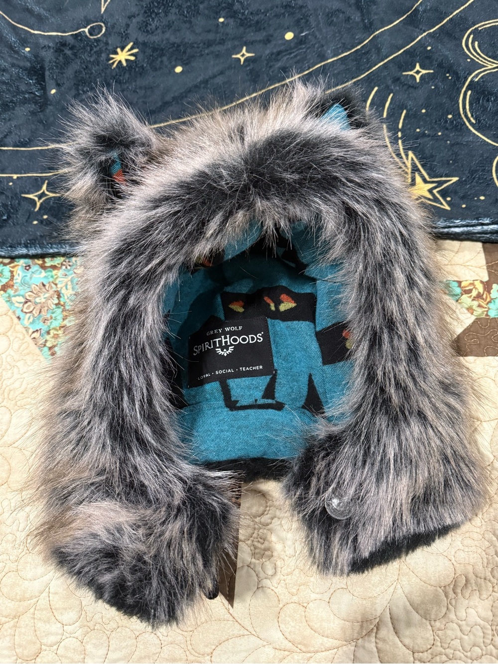 SpiritHoods Grey Wolf faux fur hat